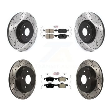 Front Ceramic Rear Semi-Metallic Pad Drilled Slot Brake Rotor Kit For 13-18 Ford Focus ST KDA-100979