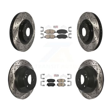 Front Rear Ceramic Pad & Coated Drilled Slot Disc Brake Rotor Kit For Hyundai Santa Fe XL KDA-100999