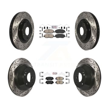 Front Rear Ceramic Pad & Coated Drilled Slot Disc Brake Rotor Kit For Hyundai Santa Fe XL KDA-101000