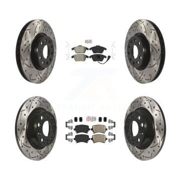 Front Semi-Metallic Rear Ceramic Pad Drill Slot Brake Rotors Kit For Volkswagen CC GTI A3 KDA-101012