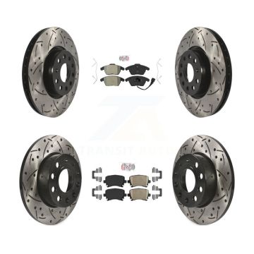 Front Semi-Metallic Rear Ceramic Pad Drill Slot Brake Rotors Kit For 2008 Audi A3 Quattro KDA-101013