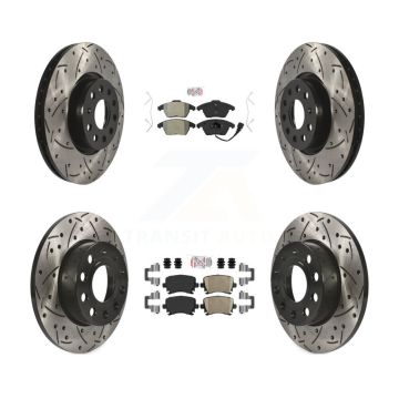 Front Semi-Metallic Rear Ceramic Pad Drill Slot Brake Rotors Kit For 2008 Audi A3 Quattro KDA-101014