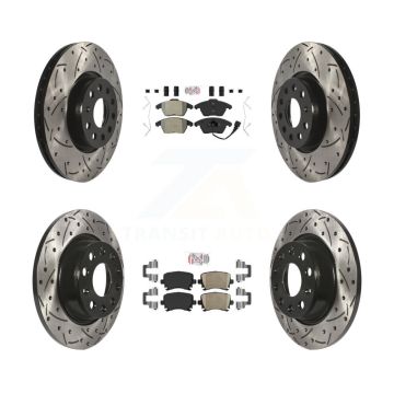Front Semi-Metallic Rear Ceramic Pad Drill Slot Brake Rotors Kit For Volkswagen CC GTI A3 KDA-101015