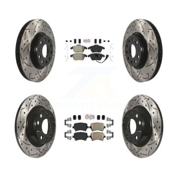 Front Semi-Metallic Rear Ceramic Pad Drill Slot Brake Rotors Kit For Volkswagen CC GTI A3 KDA-101016