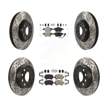 Front Semi-Metallic Rear Ceramic Pad Drill Slot Brake Rotors Kit For 2008 Audi A3 Quattro KDA-101018