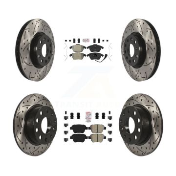 Front Rear Semi-Metallic Pad Drilled Slot Brake Rotor Kit For 17-18 Volkswagen Jetta 2.0L KDA-101025