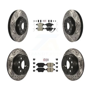 Front Rear Semi-Metallic Pad Drilled Slot Brake Rotor Kit For 17-18 Volkswagen Jetta 2.0L KDA-101027