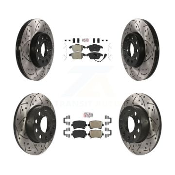 Front Semi-Metallic Rear Ceramic Pad & Drilled Slot Brake Rotor Kit For Volkswagen Rabbit KDA-101037