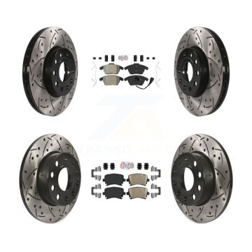 Front Semi-Metallic Rear Ceramic Pad & Drilled Slot Brake Rotor Kit For Volkswagen Rabbit KDA-101038