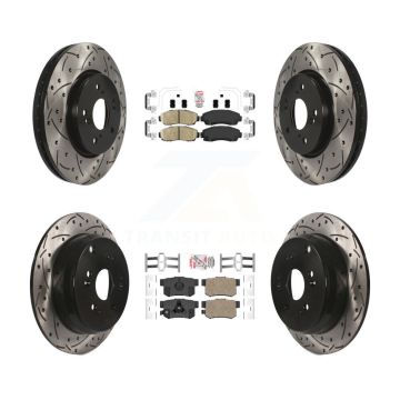 Front Rear Ceramic Pad Coated Drilled Slot Disc Brake Rotors Kit For Honda CR-V Acura RDX KDA-101126