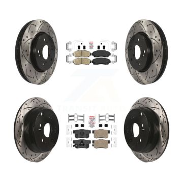 Front Rear Ceramic Pad Coated Drilled Slot Disc Brake Rotors Kit For Honda CR-V Acura RDX KDA-101127