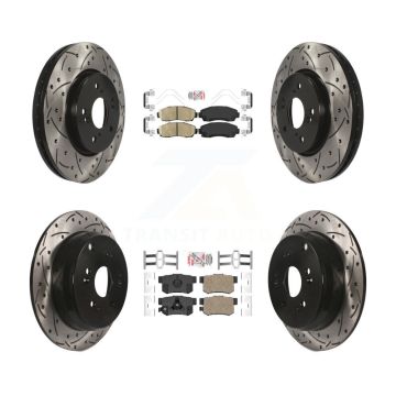 Front Rear Ceramic Pad Coated Drilled Slot Disc Brake Rotors Kit For Honda CR-V Acura RDX KDA-101128