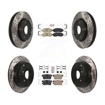 Front Rear Ceramic Pad Coated Drilled Slot Disc Brake Rotors Kit For Honda CR-V Acura RDX KDA-101129