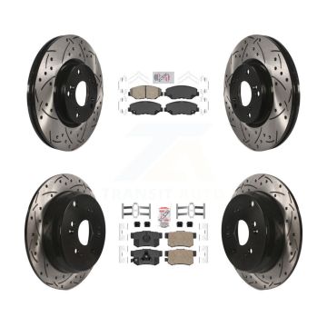 Front Rear Ceramic Pad Coated Drilled Slot Disc Brake Rotors Kit For 2005-2006 Honda CR-V KDA-101139