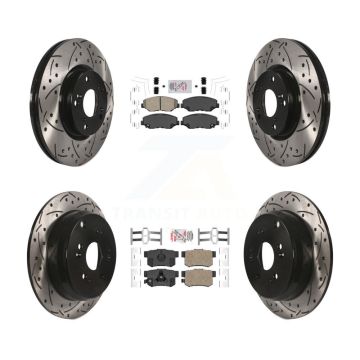 Front Rear Ceramic Pad Coated Drilled Slot Disc Brake Rotors Kit For 2005-2006 Honda CR-V KDA-101140