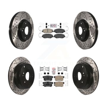 Front Rear Ceramic Pad Coated Drilled Slot Disc Brake Rotors Kit For 2005-2006 Honda CR-V KDA-101141