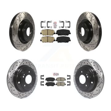 Front Rear Ceramic Pad Coated Drilled Slot Disc Brake Rotor Kit For Hyundai Genesis Coupe KDA-101163