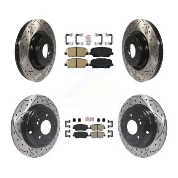 Front Rear Ceramic Pad Coated Drilled Slot Disc Brake Rotor Kit For Hyundai Genesis Coupe KDA-101164