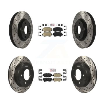 Front Rear Ceramic Pad Drilled Slot Brake Rotor Kit For Kia Forte With 15" Factory Wheels KDA-101167