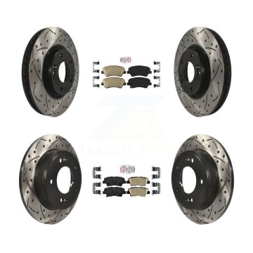 Front Rear Ceramic Pad Drilled Slot Brake Rotor Kit For Kia Forte With 15" Factory Wheels KDA-101169