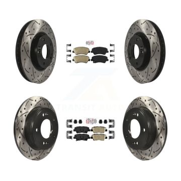 Front Rear Ceramic Pad Drilled Slot Brake Rotor Kit For Kia Forte With 15" Factory Wheels KDA-101170