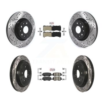 Front Semi-Metallic Rear Ceramic Pad & Drilled Slot Disc Brake Rotor Kit For Cadillac CTS KDA-101193
