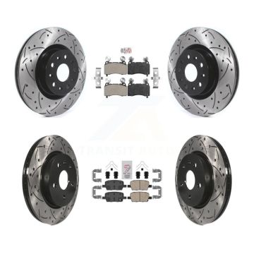 Front Semi-Metallic Rear Ceramic Pad & Drilled Slot Disc Brake Rotor Kit For Cadillac CT6 KDA-101203