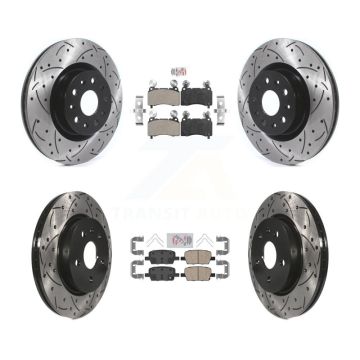 Front Semi-Metallic Rear Ceramic Pad & Drilled Slot Disc Brake Rotor Kit For Cadillac CT6 KDA-101204
