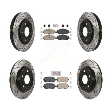 Front Rear Ceramic Pad Drill Slot Brake Rotors Kit For Dodge Grand Caravan Journey Town & KDA-101281