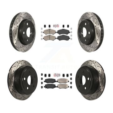 Front Rear Ceramic Pad & Coated Drilled Slotted Disc Brake Rotor Kit For Jeep Wrangler JK KDA-101285
