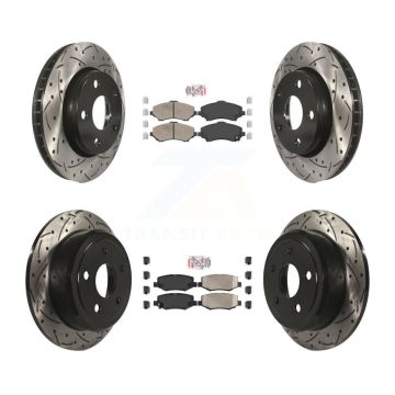 Front Rear Ceramic Pad & Coated Drilled Slotted Disc Brake Rotor Kit For Jeep Wrangler JK KDA-101286