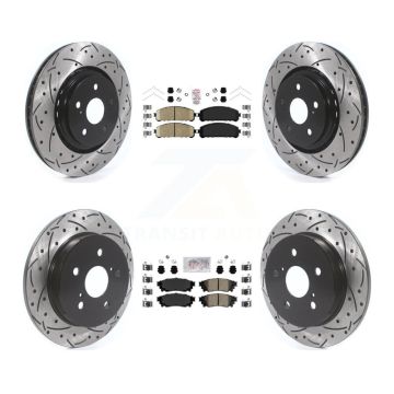 Front Rear Ceramic Pad Coated Drill Slot Disc Brake Rotor Kit For Toyota Camry Avalon TRD KDA-101324