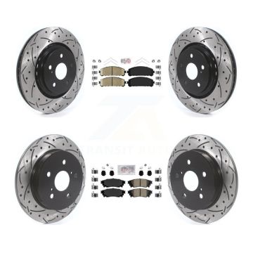 Front Rear Ceramic Pad Coated Drill Slot Disc Brake Rotor Kit For Toyota Camry Avalon TRD KDA-101326