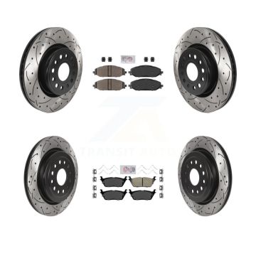 Front Semi-Metallic Rear Ceramic Pad Coated Drill Slot Disc Brake Rotors Kit For Ram 1500 KDA-101336