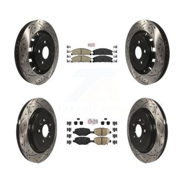 Front Ceramic Rear Semi-Metallic Pad Drilled Slot Brake Rotors Kit For Ford Explorer Flex KDA-101346