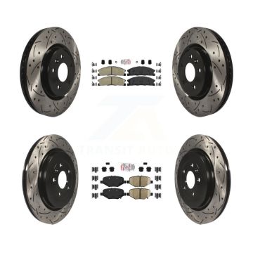 Front Ceramic Rear Semi-Metallic Pad Drilled Slot Brake Rotor Kit For Ford Explorer Sport KDA-101359