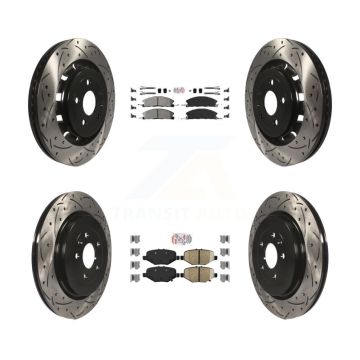 Front Semi-Metallic Rear Ceramic Pad Drilled Slot Brake Rotors Kit For Ford Explorer Flex KDA-101390