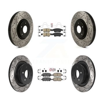 Front Rear Ceramic Pad Coated Drilled Slot Disc Brake Rotors Kit For INFINITI G37 G35 Q60 KDA-101399