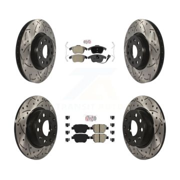 Front Rear Semi-Metallic Pad Drilled Slot Brake Rotor Kit For 2012-2014 Volkswagen Passat KDA-101404