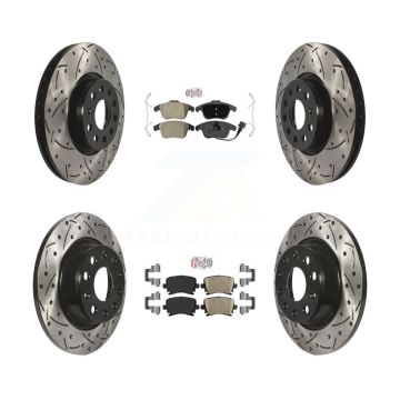 Front Semi-Metallic Rear Ceramic Pad Drill Slot Brake Rotors Kit For Volkswagen Tiguan Q3 KDA-101408