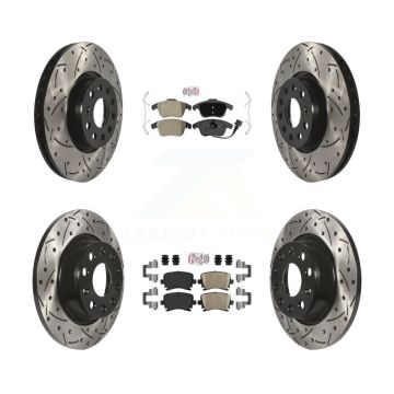 Front Semi-Metallic Rear Ceramic Pad Drill Slot Brake Rotors Kit For Volkswagen Tiguan Q3 KDA-101409