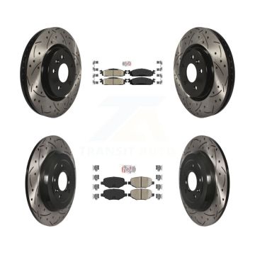 Front Rear Ceramic Pad Coated Drilled Slot Disc Brake Rotor Kit For 2009-2010 Lincoln MKS KDA-101418