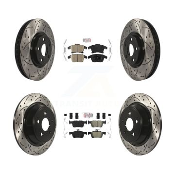 Front Ceramic Rear Semi-Metallic Pad Drill Slot Brake Rotor Kit For Ford Police Responder KDA-101447
