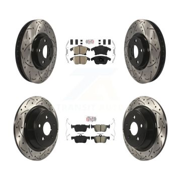 Front Ceramic Rear Semi-Metallic Pad Drill Slot Brake Rotor Kit For Ford Police Responder KDA-101448