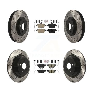 Front Ceramic Rear Semi-Metallic Pad Drill Slot Brake Rotor Kit For Ford Police Responder KDA-101449