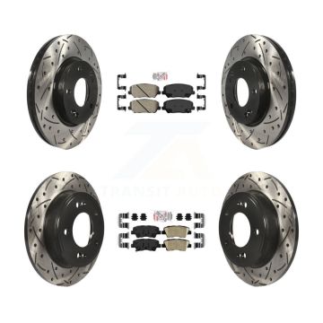 Front Rear Ceramic Pad Coated Drilled Slotted Disc Brake Rotors Kit For 2014 Kia Forte LX KDA-101466
