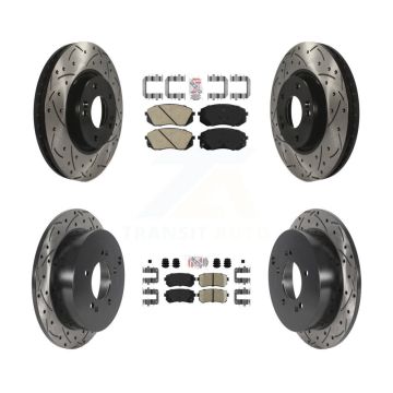 Front Rear Ceramic Pad Drilled Slot Disc Brake Rotors Kit For Hyundai Tucson Kia Sportage KDA-101475