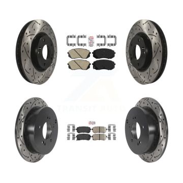 Front Rear Ceramic Pad Drilled Slot Disc Brake Rotors Kit For Hyundai Tucson Kia Sportage KDA-101476