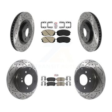 Front Rear Ceramic Pad & Drilled Slot Disc Brake Rotor Kit For Hyundai Tucson Kia Cadenza KDA-101480