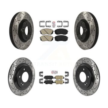 Front Rear Ceramic Pads And Coated Drilled Slotted Disc Brake Rotors Kit For Kia Soul EV KDA-101487